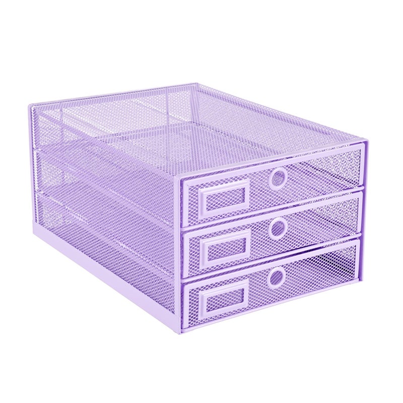 Annova Desk Organizer Wire Mesh 3 Tier Sliding Drawers Paper Sorter/Multifunctional/Premium Solid Construction for Letters, Documents, Mail, Files, Paper, Kids' Art Supplies (Light Pink) - Image 1